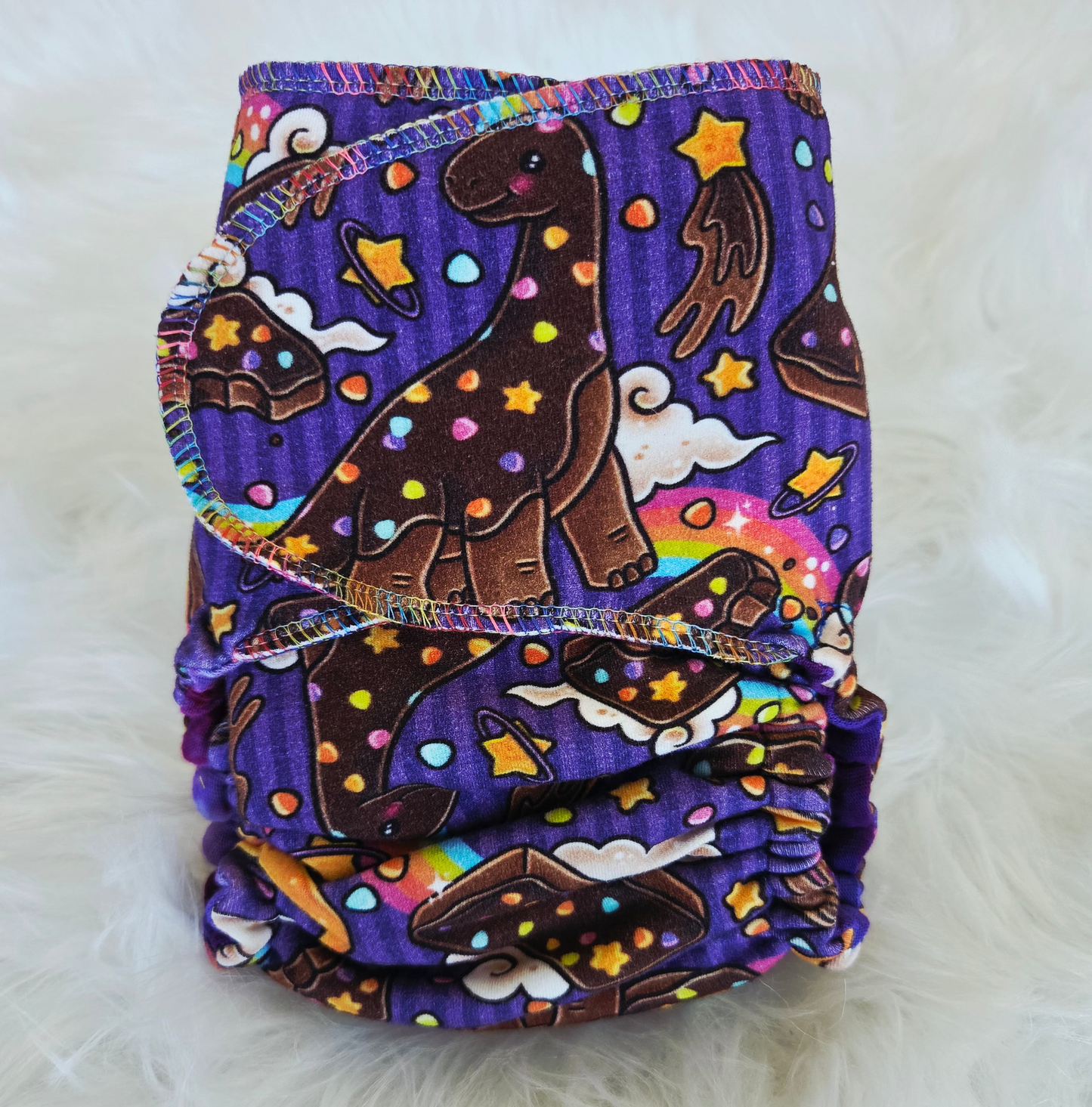 "Cosmic Dinos" Reversible Extended One Size Fitted- Hemp Velour Upgrade on Trifold