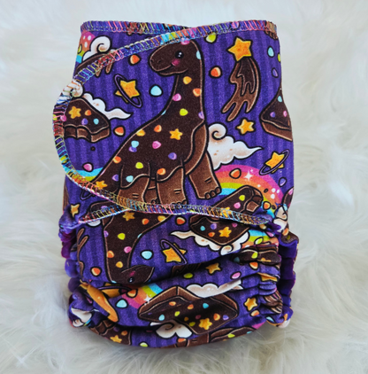 "Cosmic Dinos" Reversible Extended One Size Fitted- Hemp Velour Upgrade on Trifold