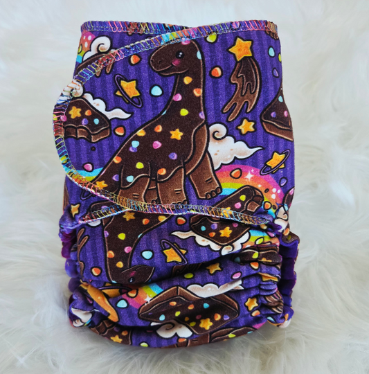 "Cosmic Dinos" Reversible Extended One Size Fitted- Hemp Velour Upgrade on Trifold