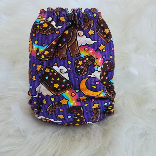 "Cosmic Dinos" Reversible Extended One Size Fitted- Hemp Velour Upgrade on Trifold