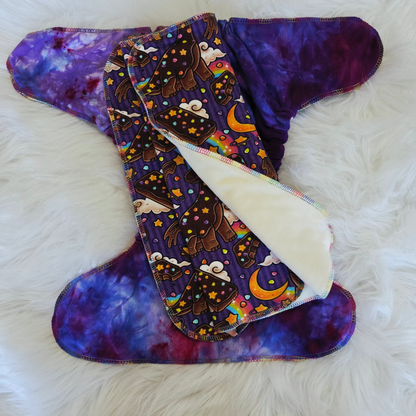 "Cosmic Dinos" Reversible Extended One Size Fitted- Hemp Velour Upgrade on Trifold